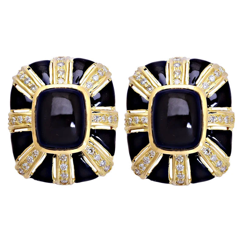 pearl earrings for women -Earrings-Black Onyx and Diamond (Enamel)