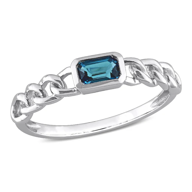 gold rings for women -Miadora 3/8ct TGW Octagon London Blue Topaz Link Ring in 10k White Gold