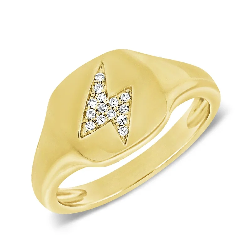 classic rings for women -Joelle Diamond Pave Lighting Bolt Signet Ring for her14k Gold TDW women's ring