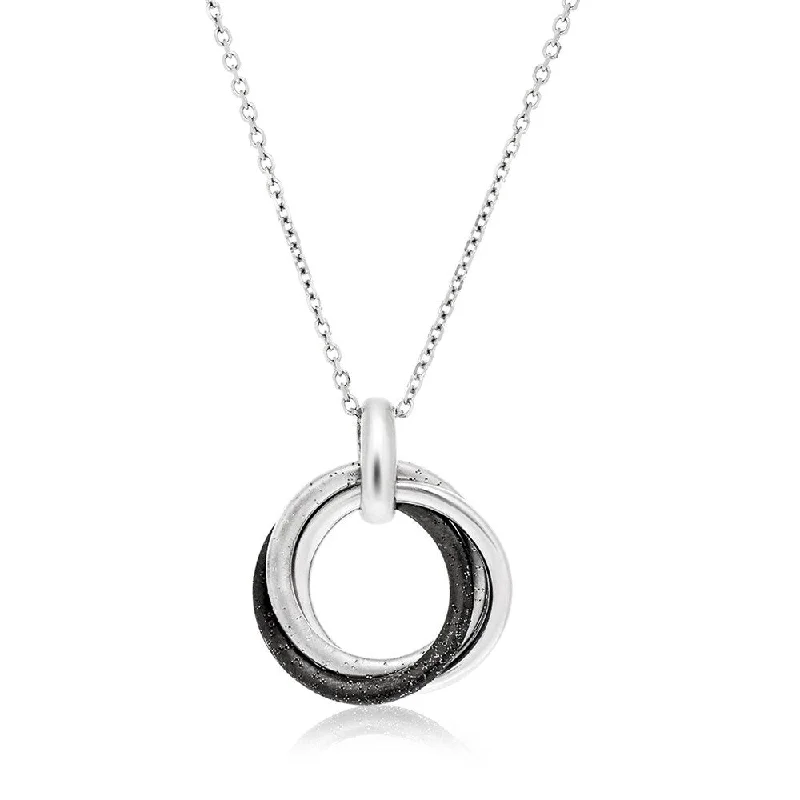 silver rings for women -Sterling Silver with Black Tone Interlaced Diamond Dust Rings Pendant