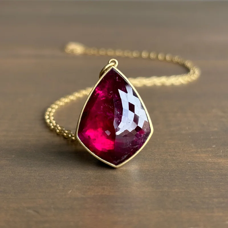 wedding necklaces for women -Rubellite Tourmaline Shield Pendant