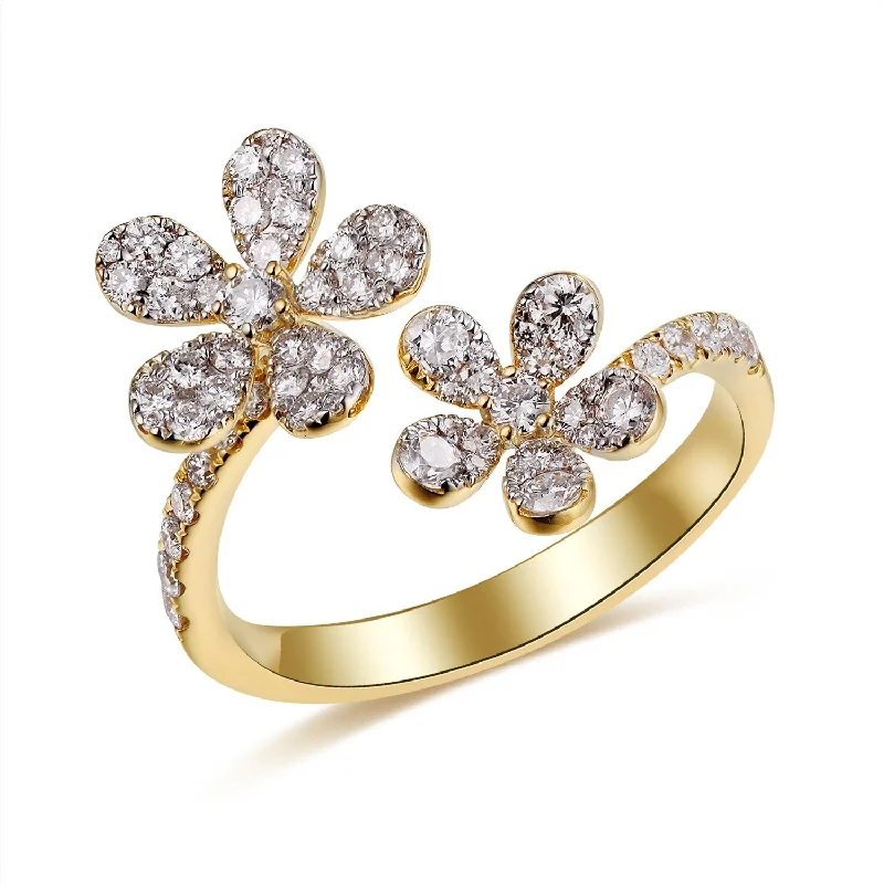 stackable rings for women -Joelle Diamond Double Flower Ring for Her 4/5 ctttw. 14k Gold Women's Flower Ring