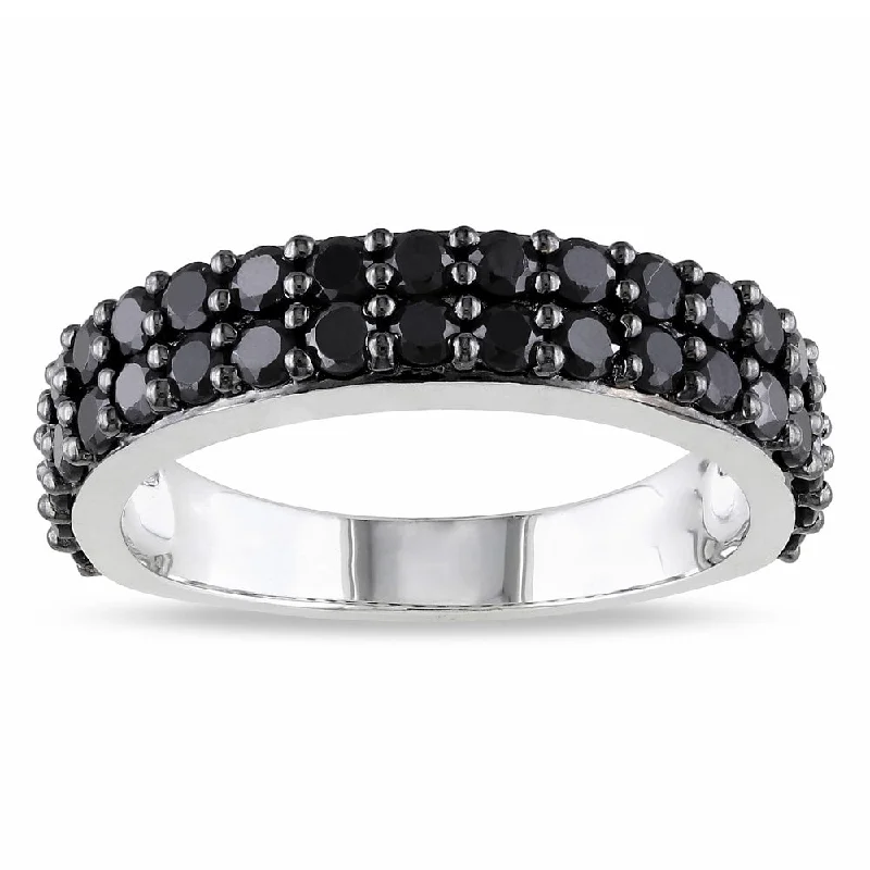 wedding bands with diamonds -Miadora Sterling Silver Black Spinel Stackable Ring