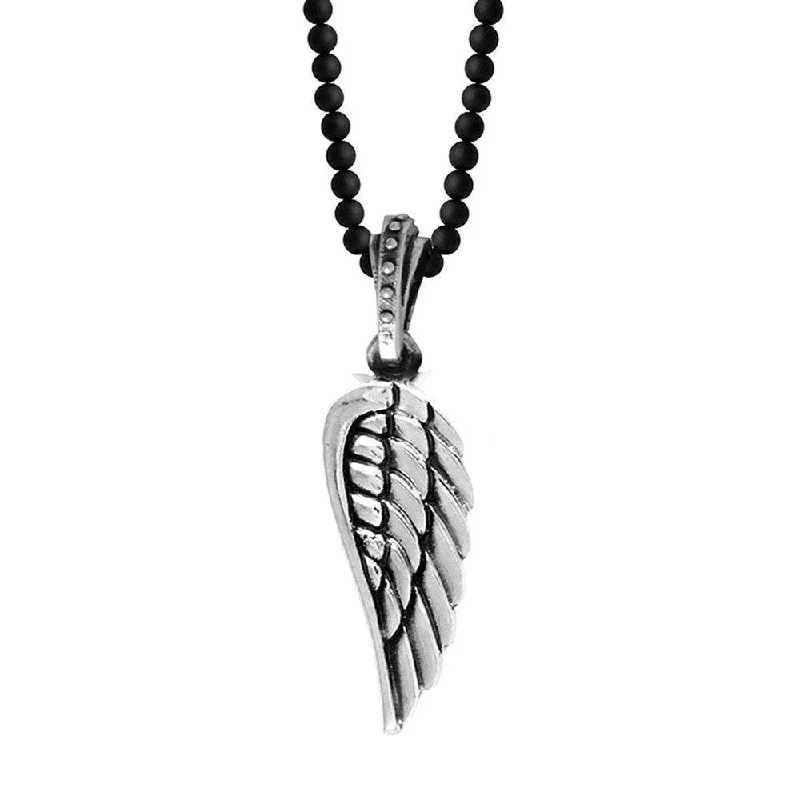 engraved necklaces for women -Silver Wing Onyx Bead Necklace