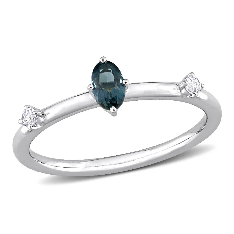 vintage engagement rings -Miadora 1/3ct TGW Oval London Blue Topaz and White Topaz Stackable Ring in 10k White Gold