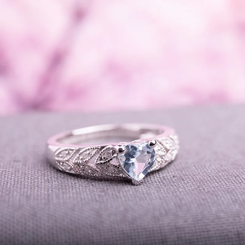 classic rings for women -Miadora Sterling Silver Aquamarine and Diamond Accent Heart Ring