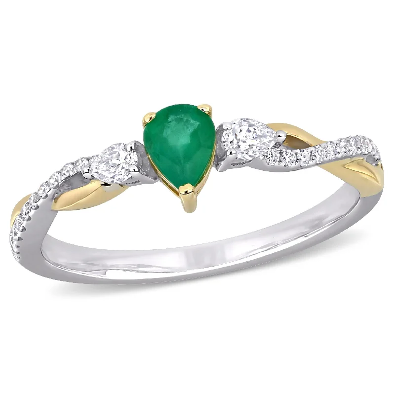 silver rings for women -Miadora 1/3ct TGW Emerald and 1/5ct TDW Diamond Promise Ring in 14k Two-Tone White and Yellow Gold