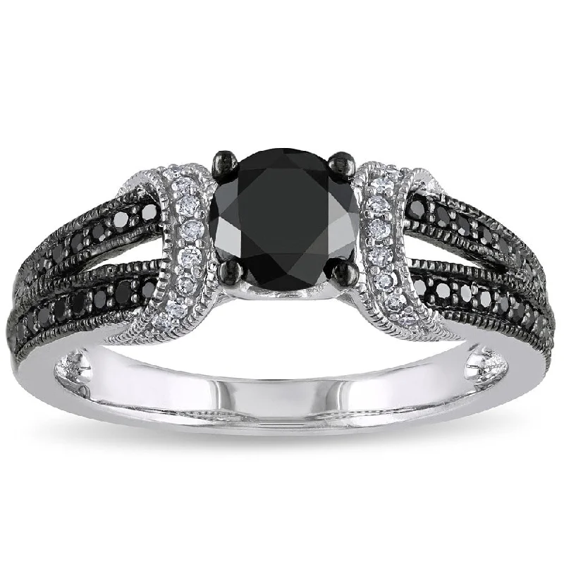 wedding bands with diamonds -Miadora 1 CT Black and White Diamond TW Fashion Ring 10k White Gold GH I2;I3 Black Rhodium Plated