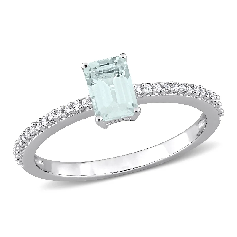 halo engagement rings -Miadora 10k White Gold Octagon-cut Aquamarine and 1/10ct TDW Diamond Birthstone Ring