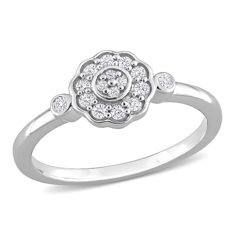 halo engagement rings -Miadora 1/5ct TDW Diamond Flower Ring in Sterling Silver