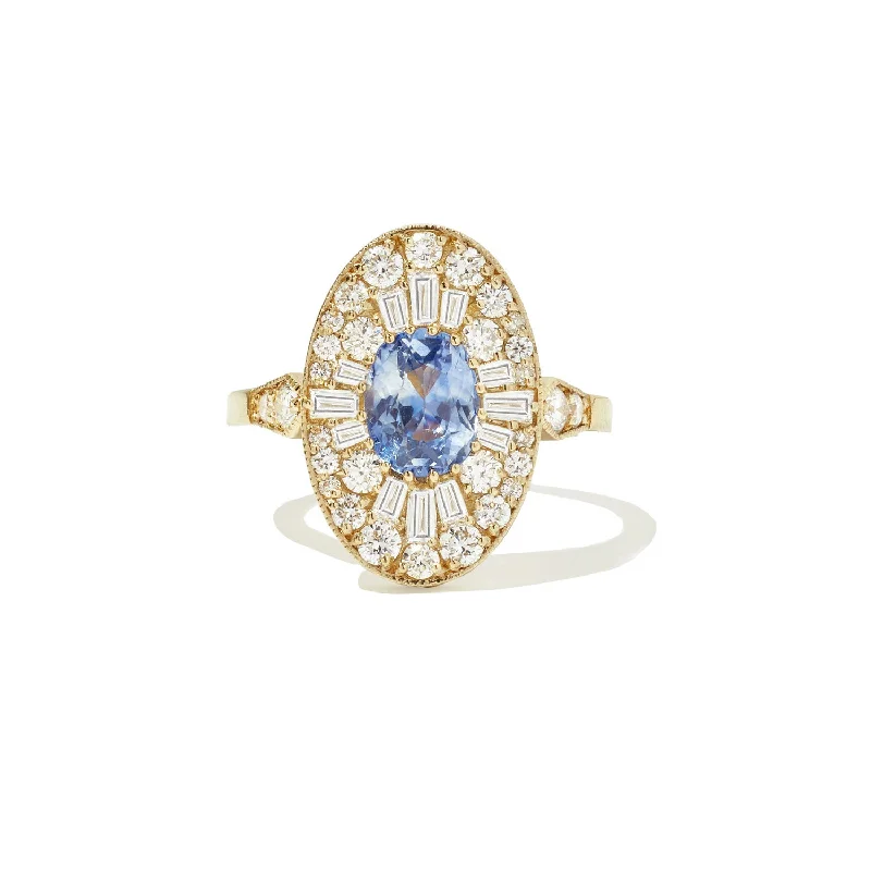 wedding bands with diamonds -Cornflower Blue Sapphire Oval Ballerina Diamond Mosaic Ring