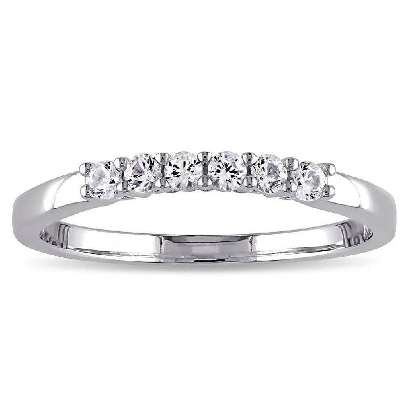 trendy rings for women -Miadora 10k White Gold Created White Sapphire Anniversary Ring