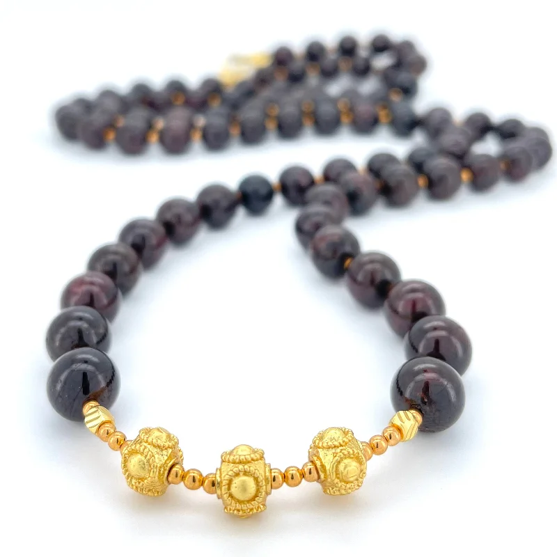 elegant chain necklaces for women -LONG Garnet & Gold BEADED NECKLACE