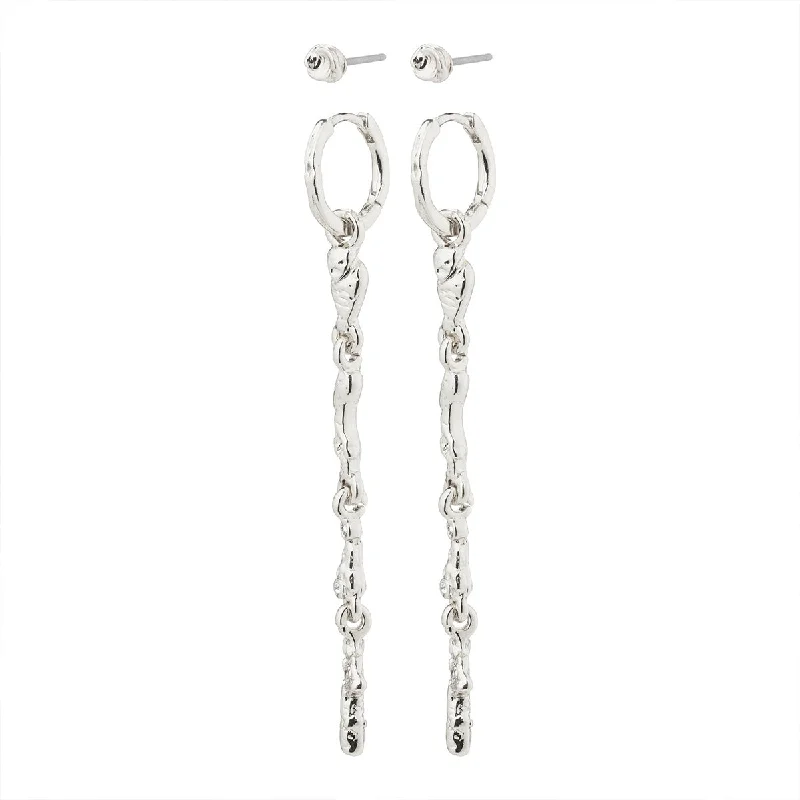 hoop earrings for women -Breathe Silver Plated 2-in-1 Earring Set