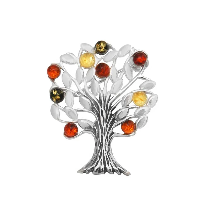 elegant evening brooches -Silver & Amber Tree of Life Brooch - Goldmajor