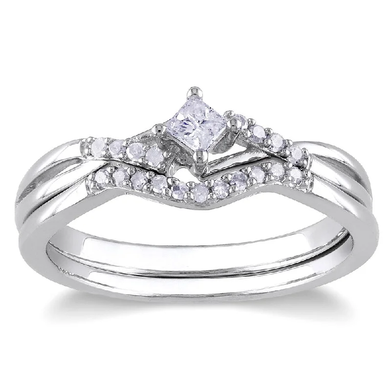 fashion engagement rings -Miadora Sterling Silver 1/5ct TDW Diamond Bridal Ring Set