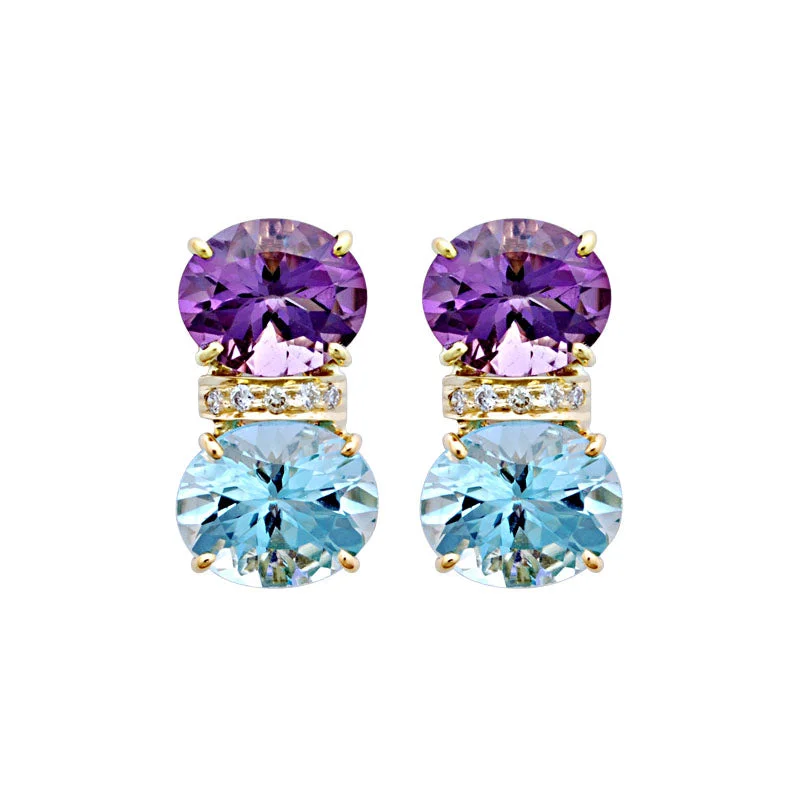 unique stud earrings for women -Earrings-Amethyst, Blue Topaz and Diamond