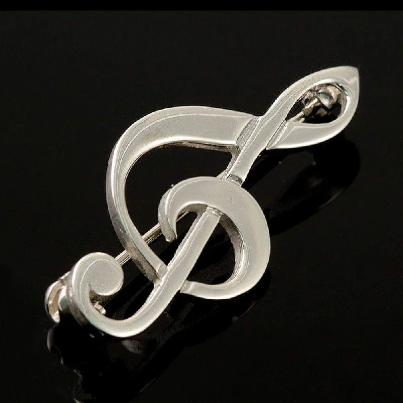 antique flower brooches -Sterling Silver Or Gold Treble Clef Musical Note Brooch - B59-s