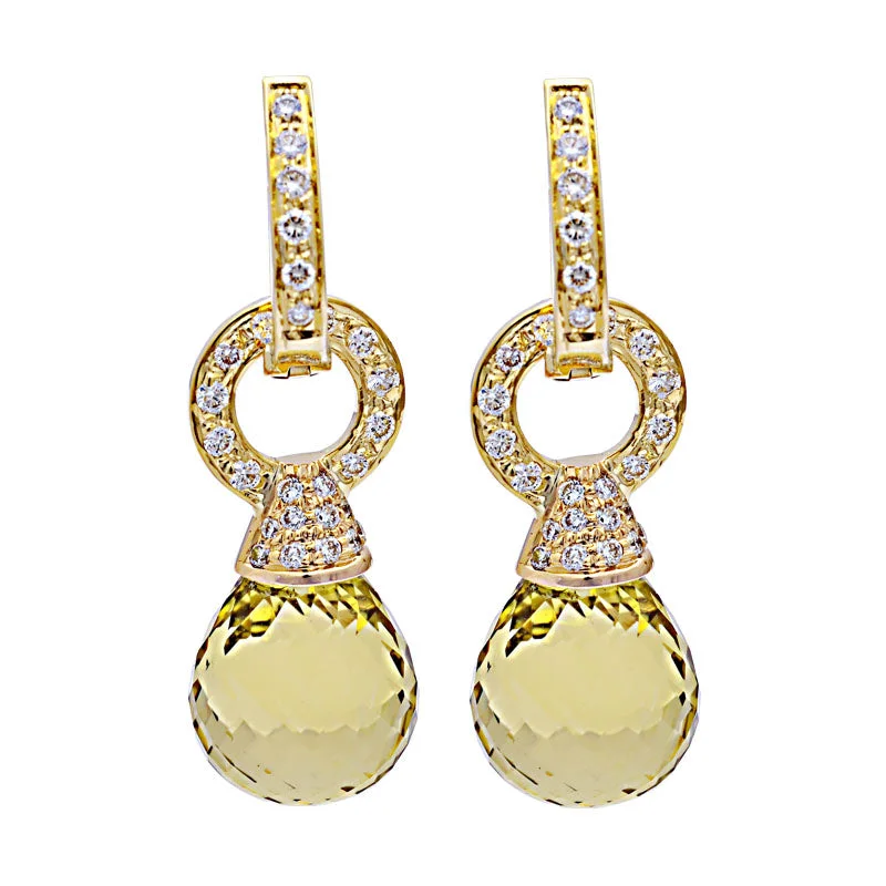 romantic earrings for women -Earrings-Lemon Quartz and Diamond