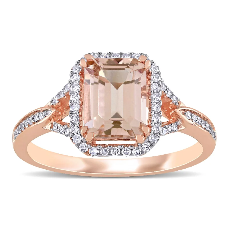 sapphire rings for women -Miadora 14k Rose Gold Morganite and 1/5ct TDW Diamond Split Shank Halo Cocktail Ring