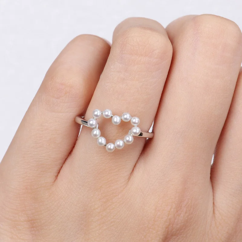 unique rings for women -Miadora Cultured Freshwater Pearl Heart Ring in 14k White Gold