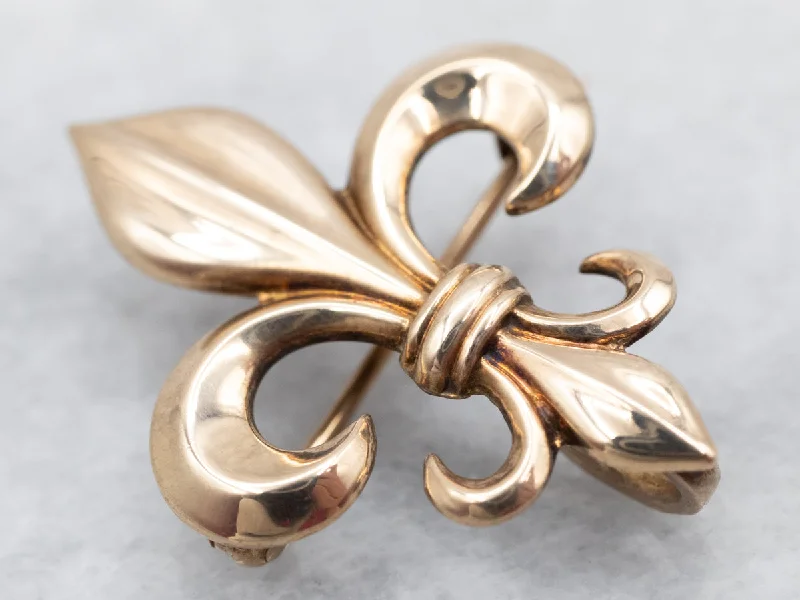 personalized brooches for women -Versatile Yellow Gold Fleur-De-Lis Brooch