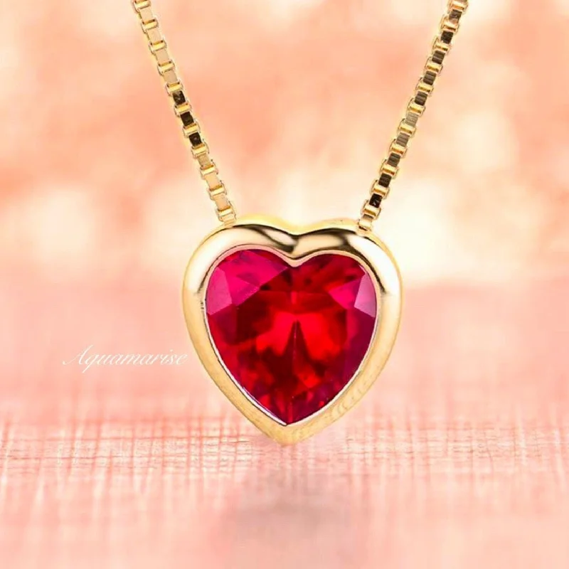 bridal necklaces for women -Heart Ruby Necklace- 14K Yellow Gold Vermeil