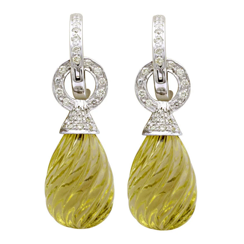 diamond earrings for women -Earrings-Lemon Quartz and Diamond