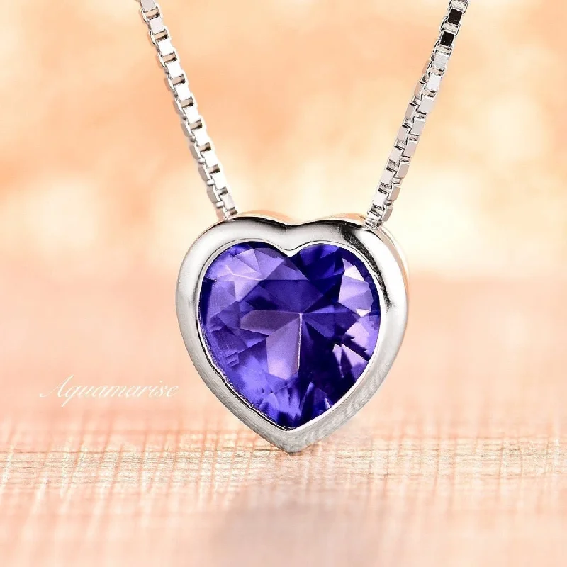 classic pendant necklaces for women -Heart Tanzanite Necklace- Sterling Silver