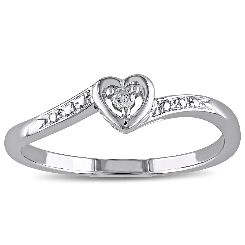 oval rings for women -Miadora Sterling Silver Diamond Heart Promise Ring