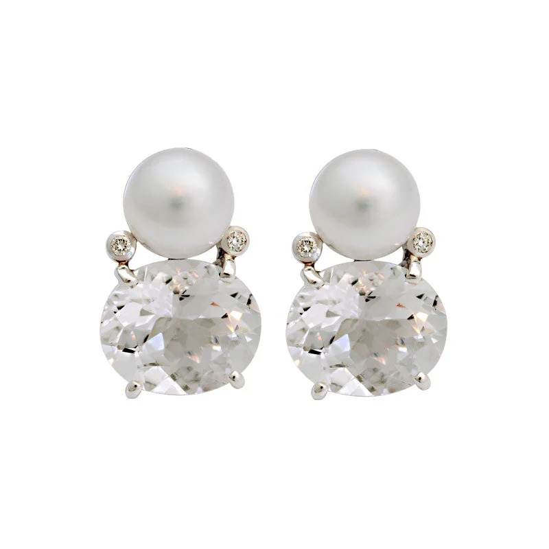 geometric earrings for women -Earrings-Crystal, South Sea Pearl and Diamond