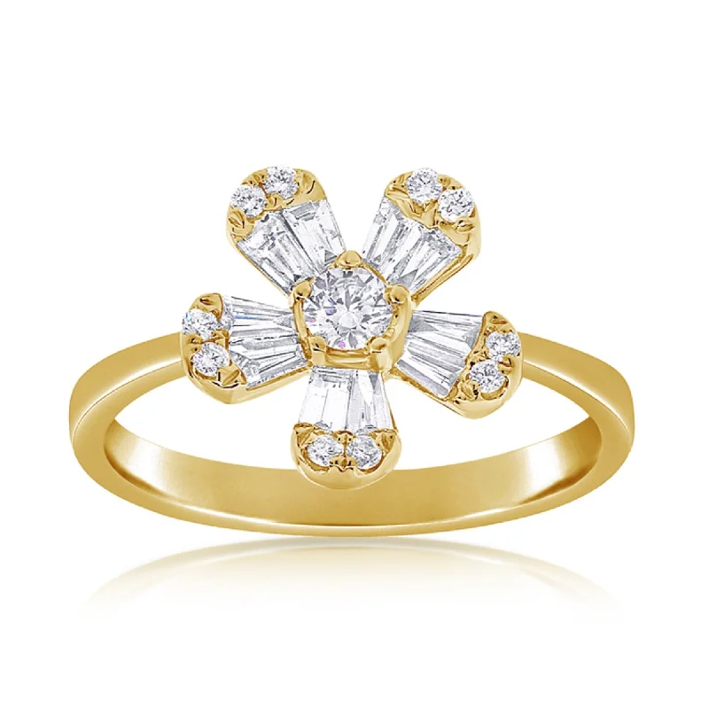 halo engagement rings -Joelle Diamond Baguette Flower Ring 1/2 ct. t.w. 14k Gold