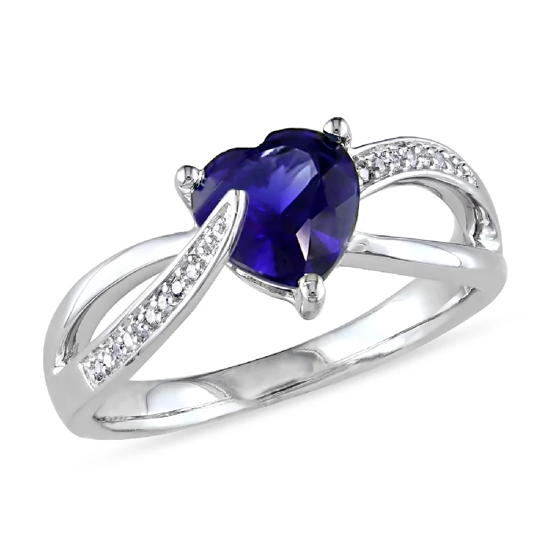 eternity diamond rings for women -Miadora Sterling Silver Created Blue Sapphire and Diamond Accent Heart Split Shank Ring (G-H, I2-I3)