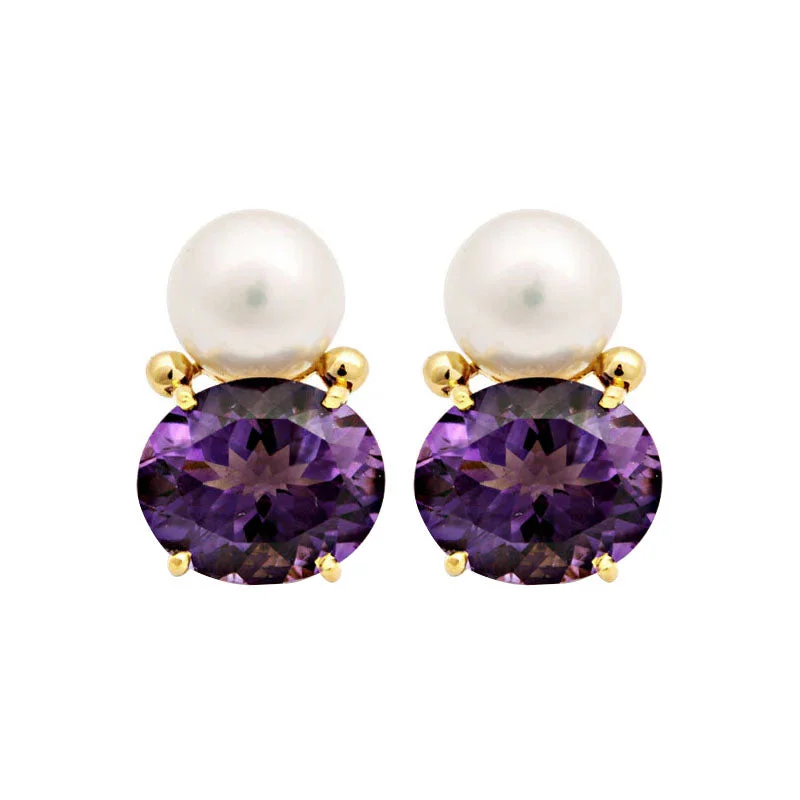 minimalist gold earrings for women -Earrings-Amethyst and South Sea Pearl