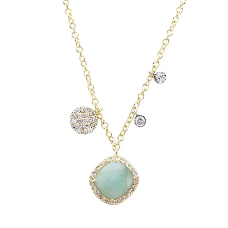 gemstone layered necklaces -Emerald and Diamond Necklace in Yellow Gold