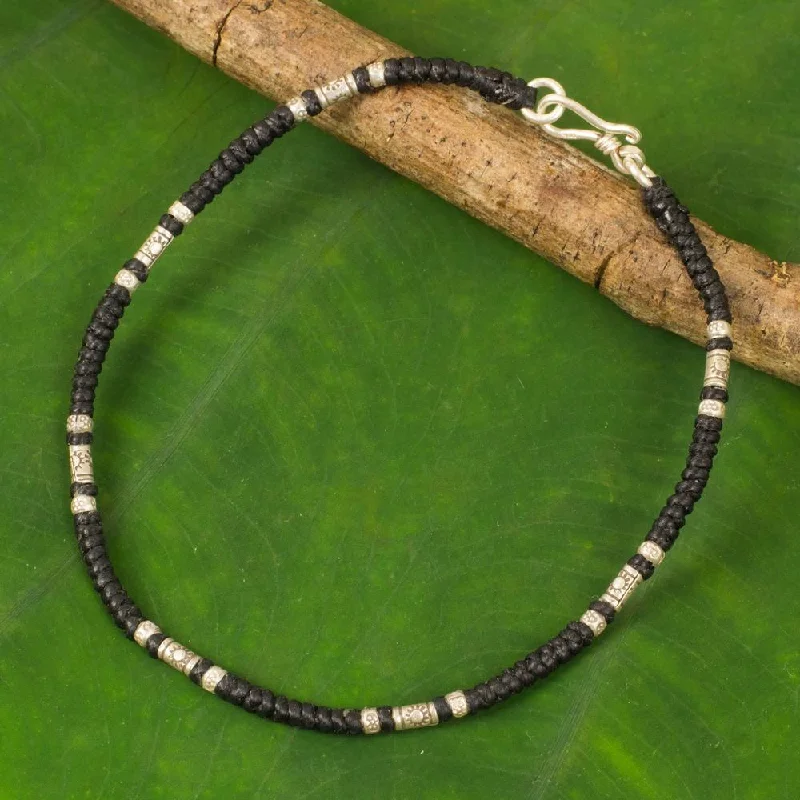 eternity diamond rings for women -Handmade Silver 'Wandering Black' Anklet (Thailand) - 9.75" L