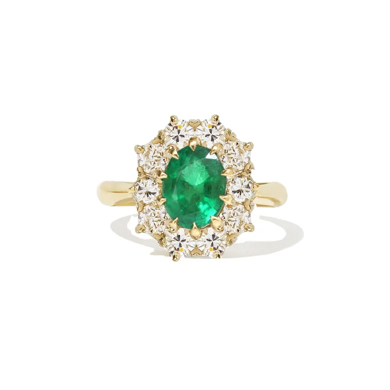 wedding bands with diamonds -Emerald & Old European Cut Diamond Cluster Ring