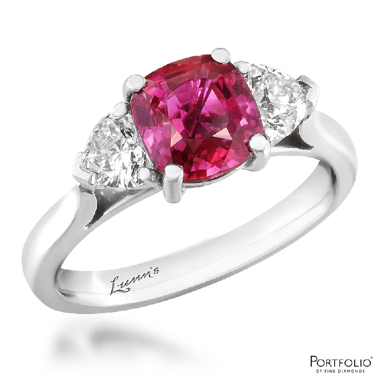 Three Stone 2.02ct Ruby Platinum Ring