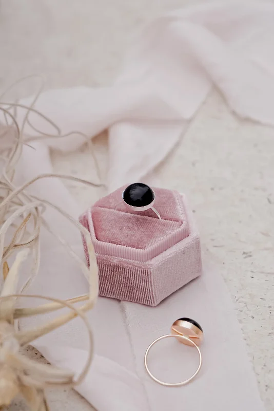 stackable rings for women -Round Black Onyx Ring