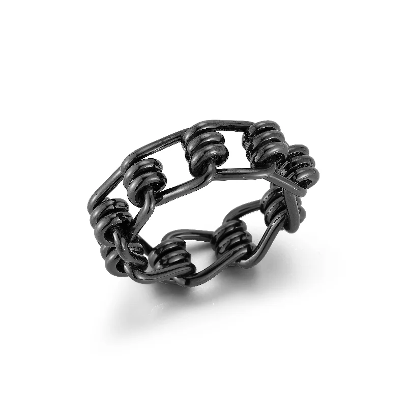 luxury rings for women -HUXLEY GUNMETAL STERLING SILVER COIL LINK RING