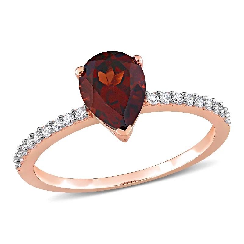 vintage rings for women -Miadora Pear-cut Garnet and 1/6ct TDW Diamond Teardrop Ring in 14k Rose Gold