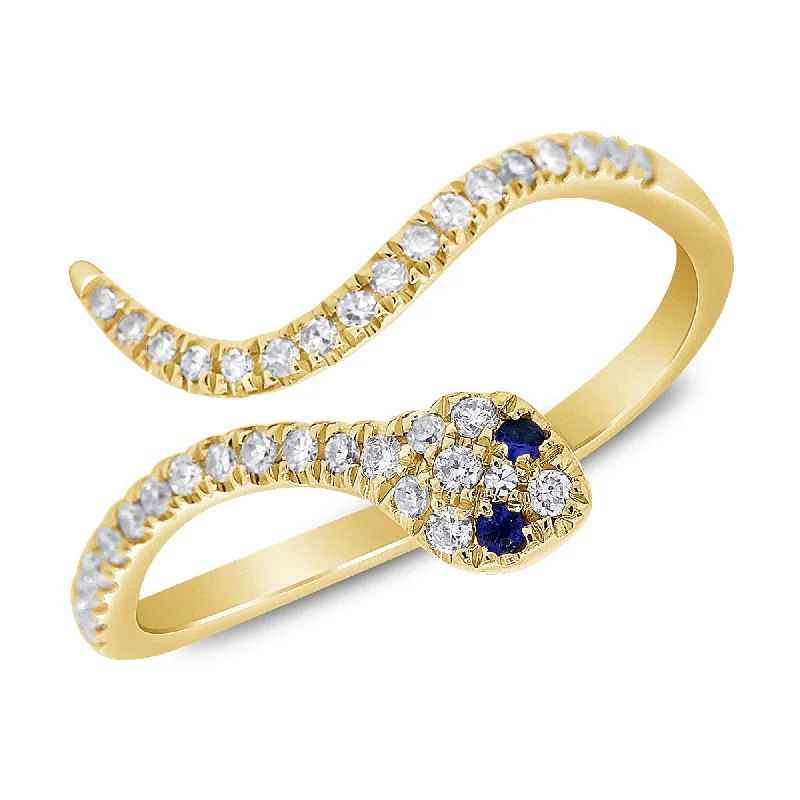 wedding bands with diamonds -Joelle Diamond Blue Sapphire Snake Wrap Around Pinky Ring 14K Gold Size 3.5