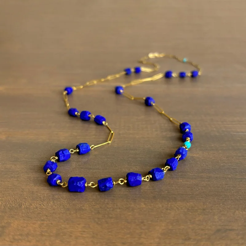 adjustable gold necklaces for women -Velvet Blue Lapis & Turquoise Handmade Link Chain Necklace