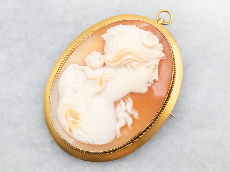 fashion brooches for women -Yellow Gold Cameo Brooch or Pendant