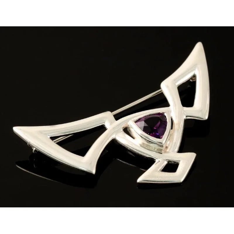 custom designed brooches -Celtic Sterling Silver Brooch With Amethyst or Blue Topaz - B786/a