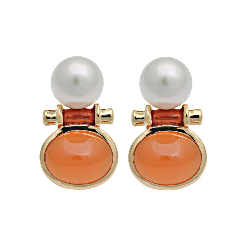 romantic earrings for women -Earrings-Cornelian and South Sea Pearl (Enamel)