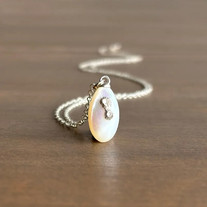 personalized initial necklaces -Little Mother of Pearl Necklace with Silver Barnacles