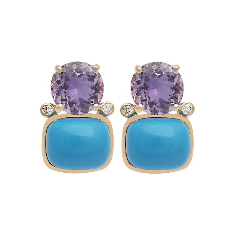 luxury drop earrings -Earrings-Amethyst, Turquoise and Diamond