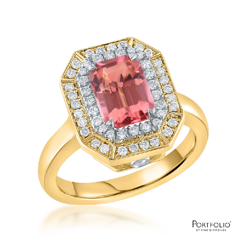 Cluster 1.59ct Pink Tourmaline Yellow Gold Ring