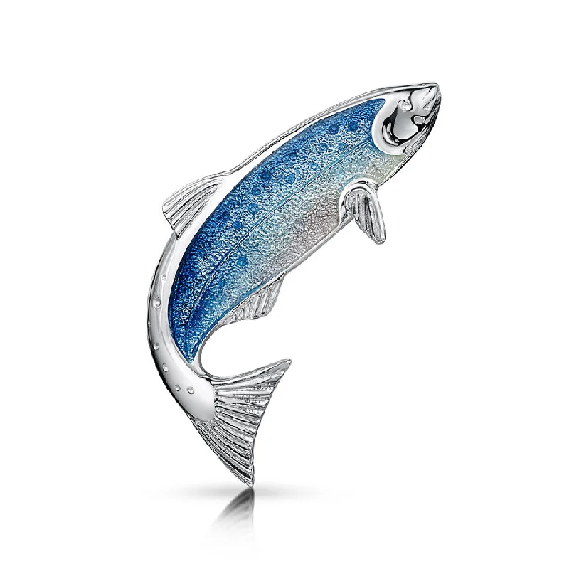 oversized brooches for women -Salmon Sterling Silver and Enamel Brooch - EB255-SALMN